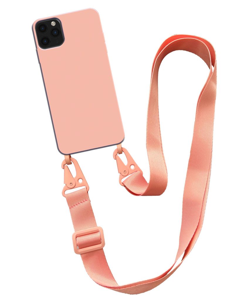 Smartphonica Case mit breiter Kordel für iPhone 11 Pro Max Silikonrückseite mit weicher Innenseite - Lachs