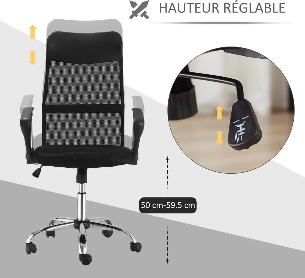 Fauteuil de bureau mal de dos solution ergonomique réglable maille noir - 3