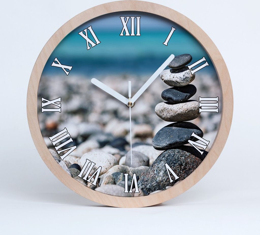 Holzuhr 20fi cm wanduhr - weiße Spitzen - Haufen von Steinen