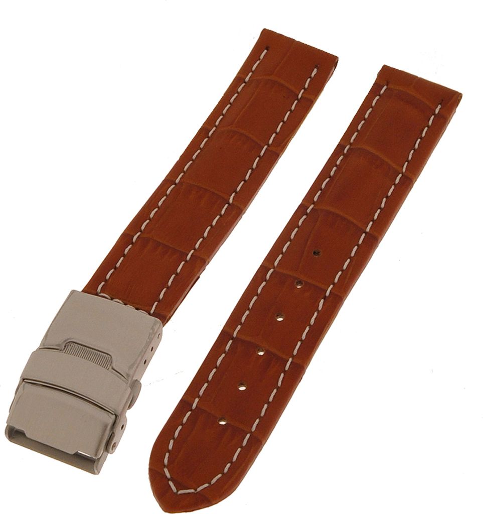 Uhrenarmband mit Faltschließe 18mm braun mit weisser Naht Produktbild 