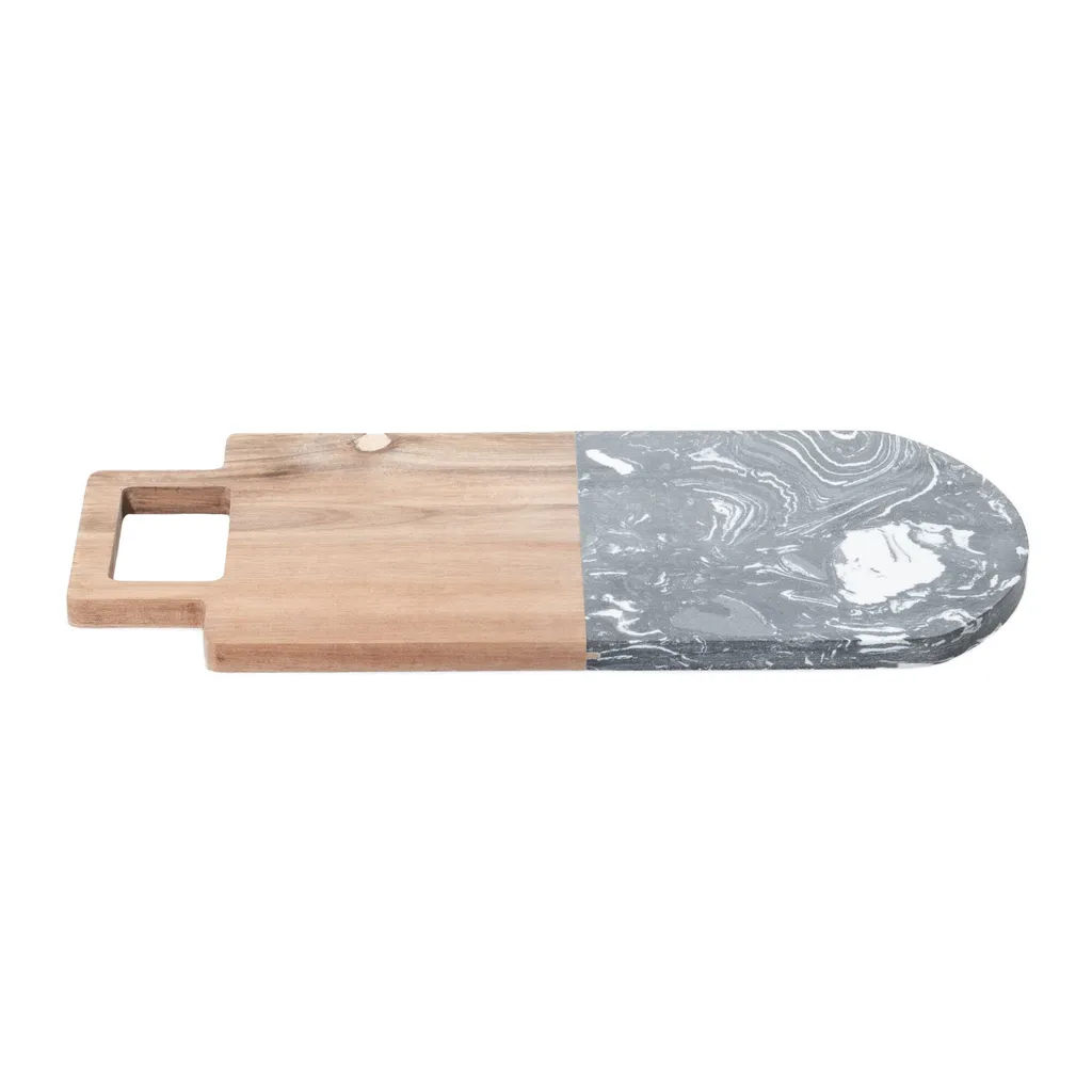 Tagliere in marmo con elemento in legno, 38 x 18 cm