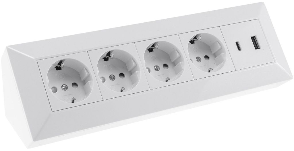 4-fach Steckdosenblock USB-A+C weiß 250V/ 16A Aufbaumontage USB 3,1A PD