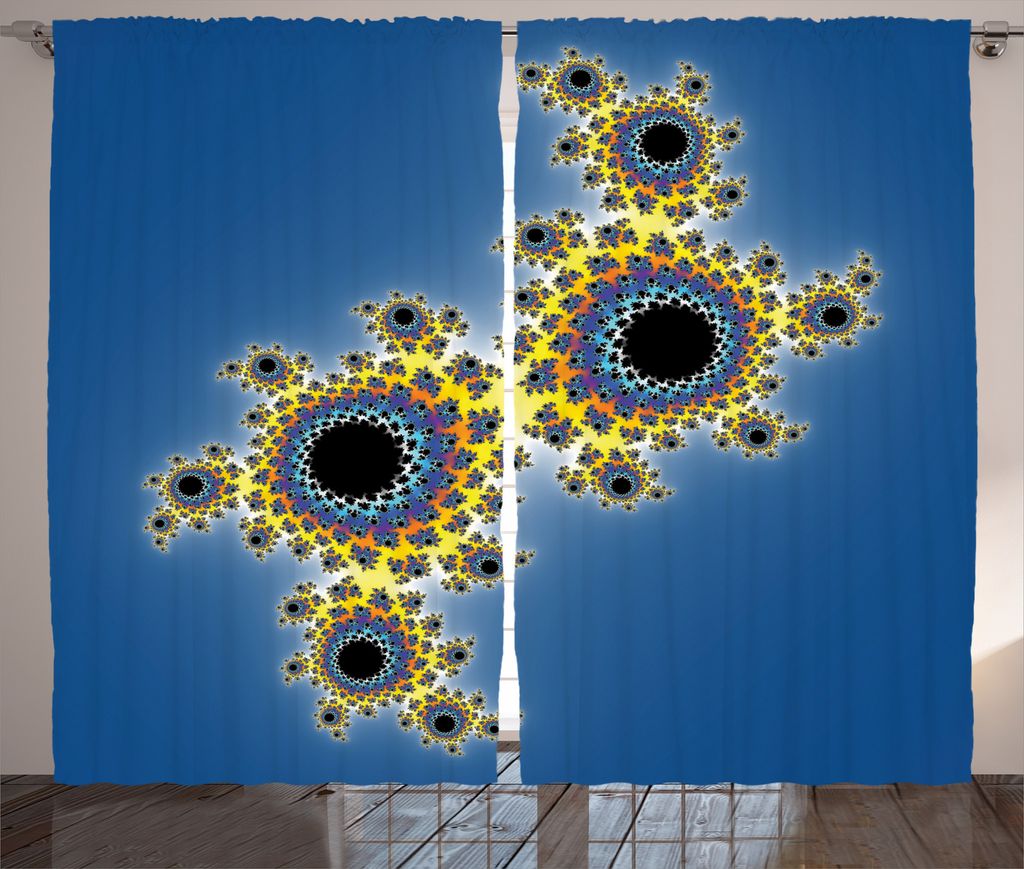 ABAKUHAUS Fractal Rustikaler Vorhang, Floral Rotary-Linien, Wohnzimmer Universalband Gardinen mit Schlaufen und Haken, 280 x 175 cm, Gelb Violett Blau