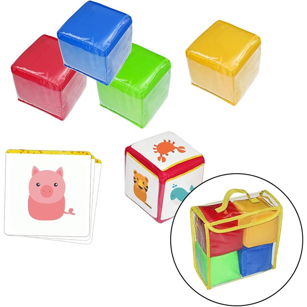 4er Set Schaumstoff Würfel 9,9 cm, leere transparente Würfel mit Aufbewahrungstasche, DIY Lernspielzeug für Karten, Basteln & Spielen