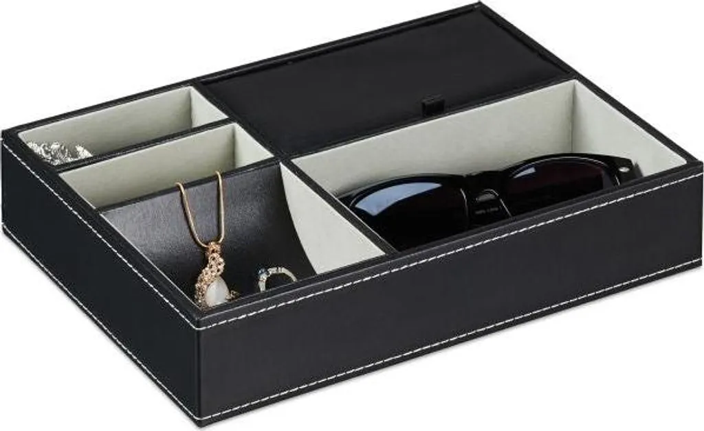 Compartiment à bijoux en simili cuir noir pour tiroir de rangement