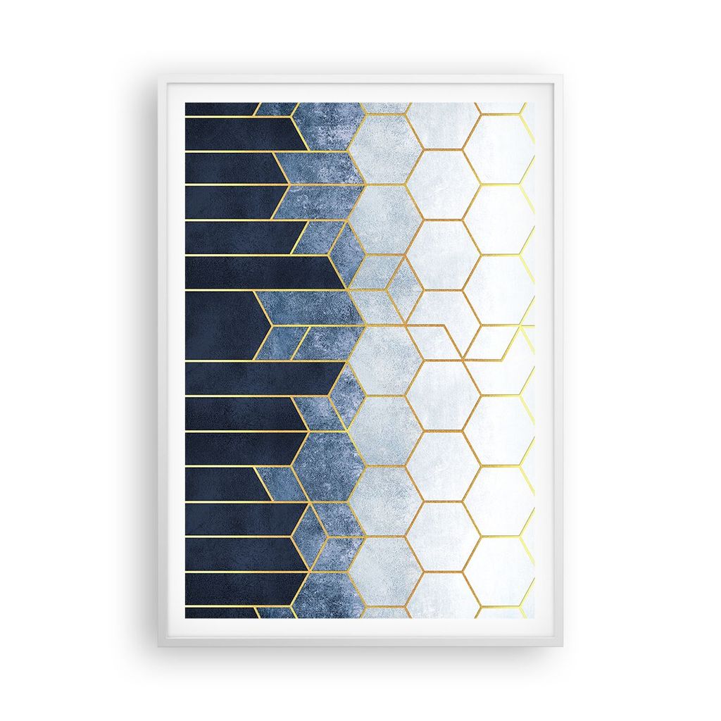Gerahmtes Poster - Weißer Rahmen - Abstraktion Figuren Geometrisch - 70x100 cm - Wand Bild - Wanddeko - Wandbilder - Kunstposter - Wandposter - Bi...