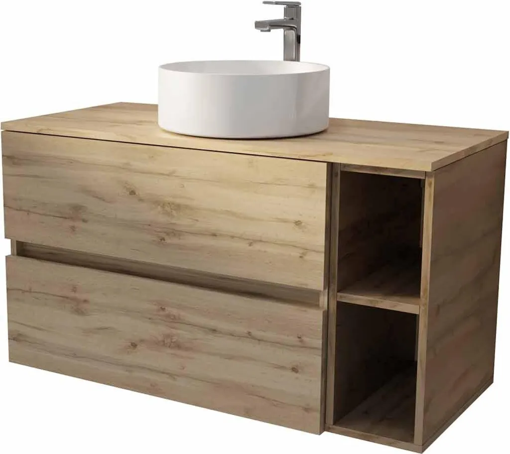 Meuble Salle de Bains 100cm TIMBER : Rangement Malin et Vasque Ronde