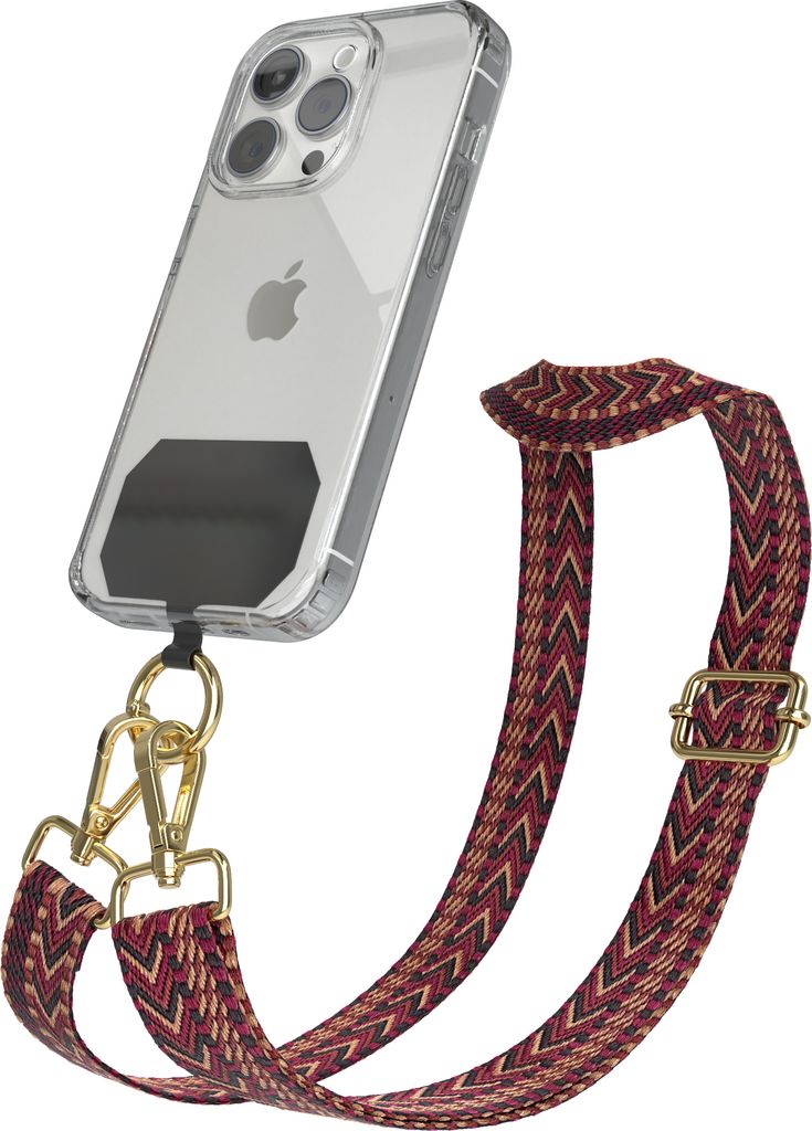 EAZY CASE - Handykette Universal Pad zum Umhängen, kompatibel mit jedem Handy, Kette mit Hülle, Handyband ZigZag Style in Rot