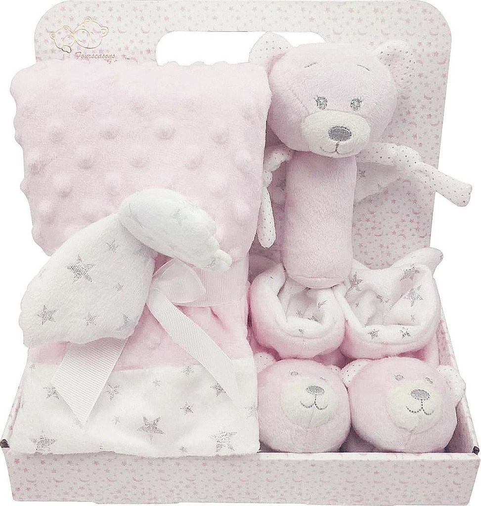 ToyToyToy Babydecke + Schuhe Plüschbär rosa