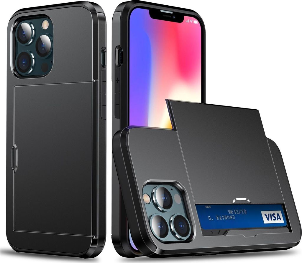 Mobigear Card iPhone 13 Mini Hülle Hardcase Backcover Stoßfest mit Kartenhalter - Schwarz