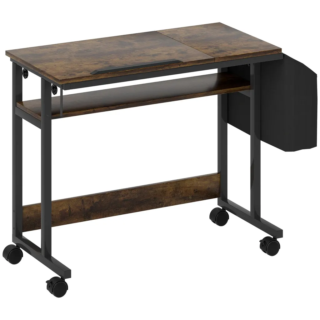 Poste de Travail Assis-Debout Mobile 92 cm Brun Rustique pour Télétravail