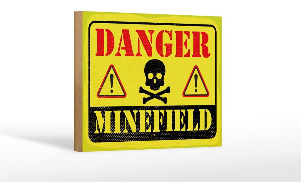 Holzschild Achtung Danger Mine Field Minenfeld 18x12 cm Produktbild 