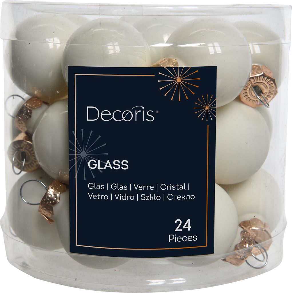 Weiße Glaskugeln 24er Set für Weihnachtsdekoration, 2,5 cm Produktbild 