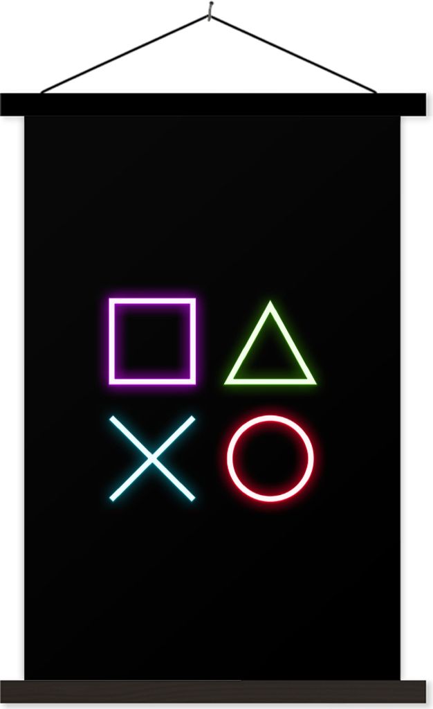 MuchoWow Textilposter Gaming - Neon - Konsole - Schwarz - Controller - Gaming 40x60 cm mit schwarzem Rahmen - Wanddekorationen