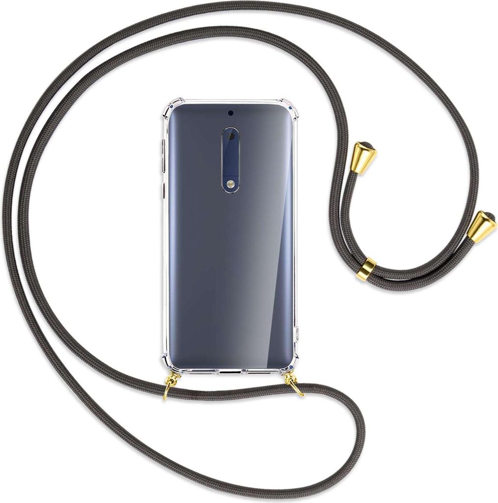 Handykette Backcover-Schutzhülle mit Band (Metall goldfarben) für Nokia 5 - dunkelgrau
