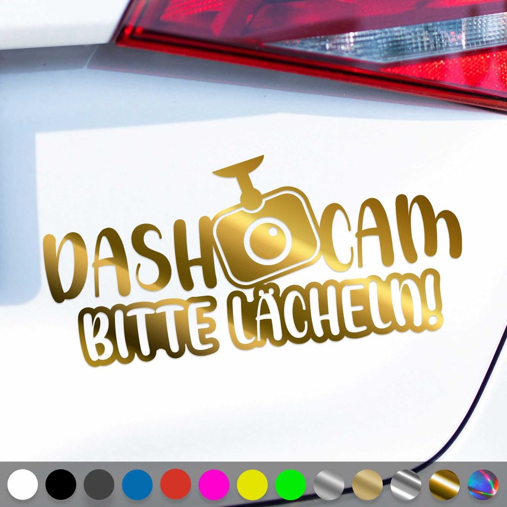PantherPixel Dash Cam Aufkleber Bitte Lächeln Videoufnahme Kamera Sticker Auto Geschenkidee Farbe Chrom-Gold