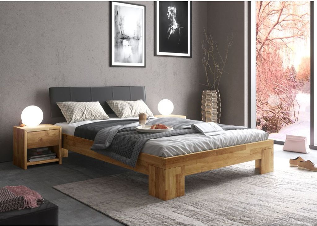 Futonliege Futonbett Bett NEO Eiche PolsterKopfteil Schwarz 180x200cm