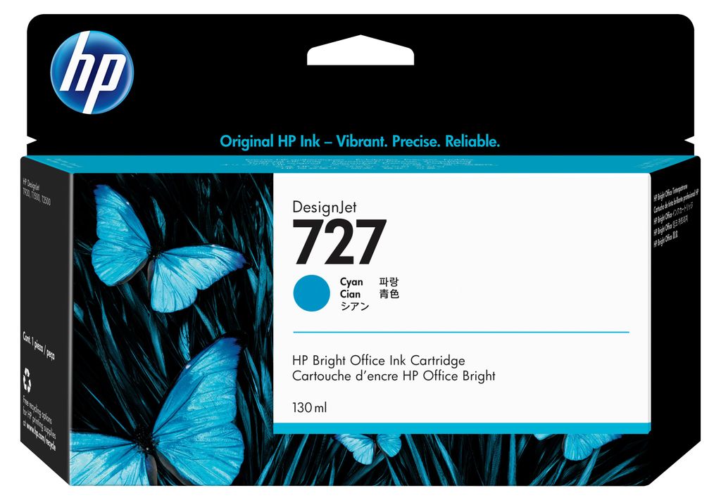 Original HP 727 DNJ Tinte cyan HC 130ml Produktbild 