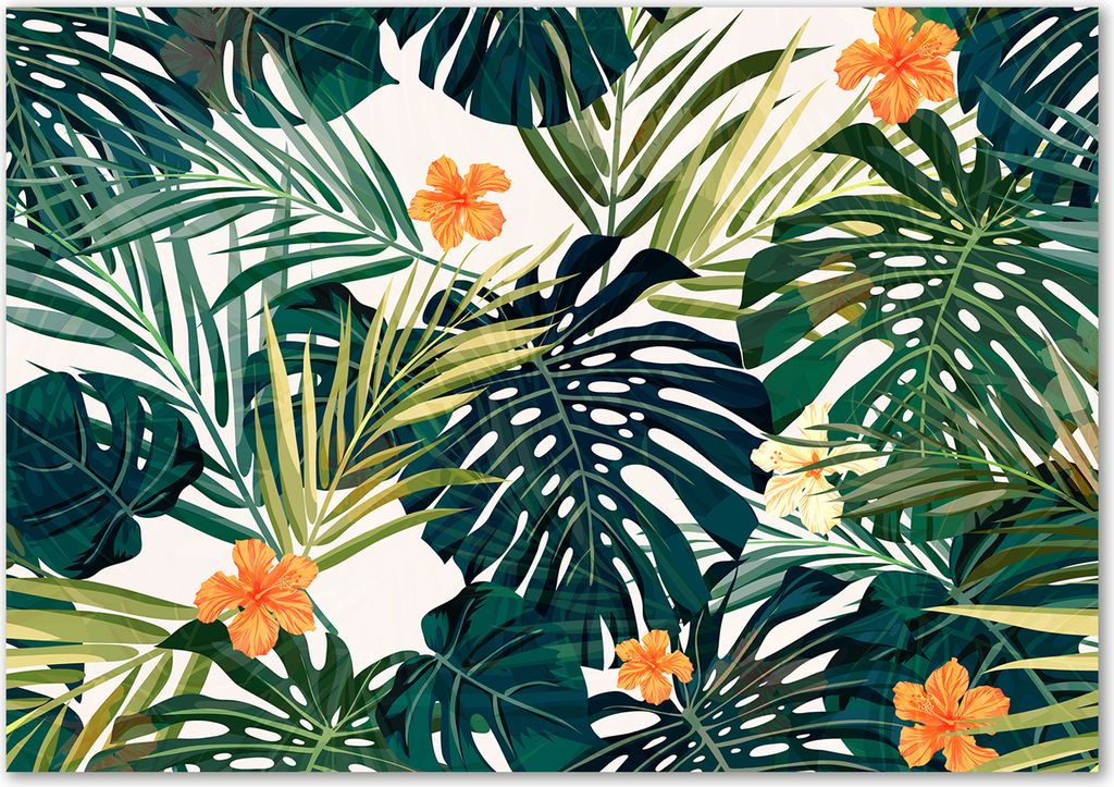 Tulup Glas-Bild - 100 x 70 - Wandbild aus Glas - Wandkunst - Wandbild hinter gehärtetem Sicherheitsglas - Blumen & Pflanzen - Tropische Blätter...