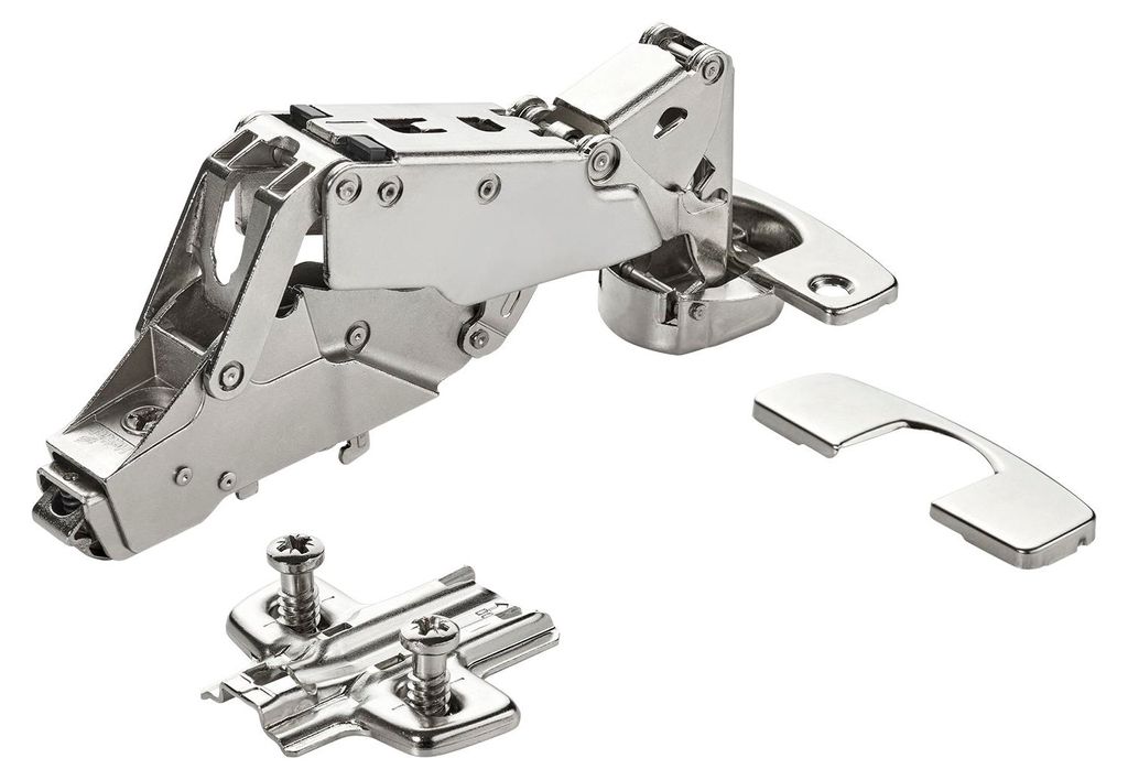 Hettich Topfband Sensys 8657i T52 Mittelanschlag 165° – Null-Einsprung, Montageplatte D0 + DBS + Abdeckkappe