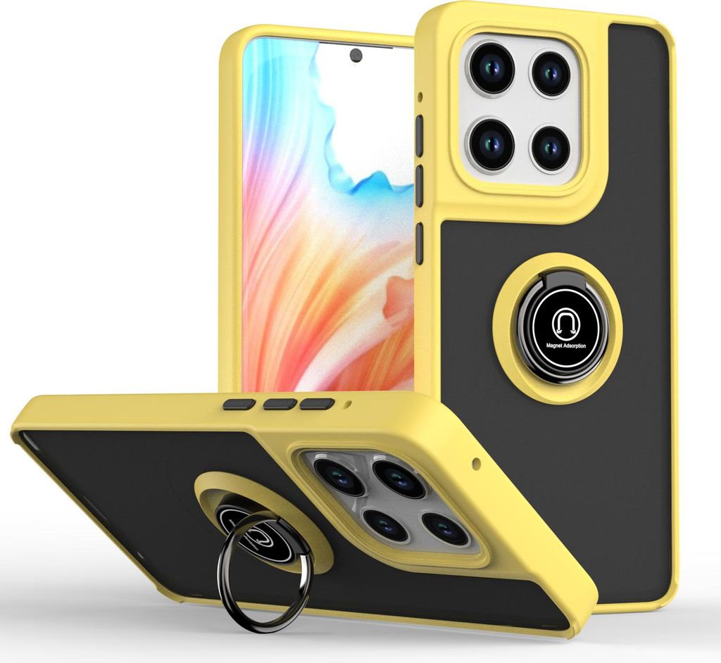Hülle für Motorola Moto G Stylus 5G 2025 Matte Transluzent TPU Stoßfest Schutzhülle mit Ring Halter Ständer Gelb