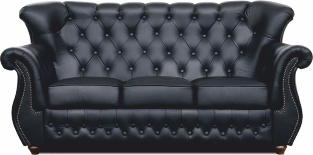 Casa Padrino Luxus Chesterfield Leder Sofa Schwarz / Dunkelbraun 190 cm - Wohnzimmer Möbel