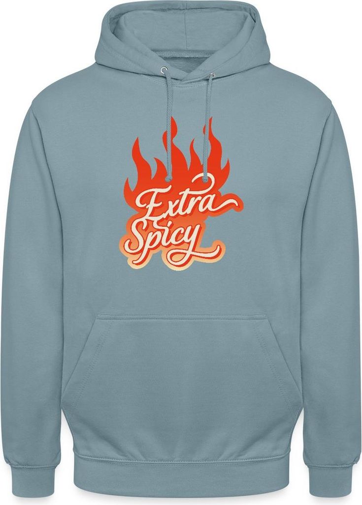 Spreadshirt Extra Spicy Lustiges Flammen Motiv Für Chili Fans Uni Hoodie, S, Nebelblau