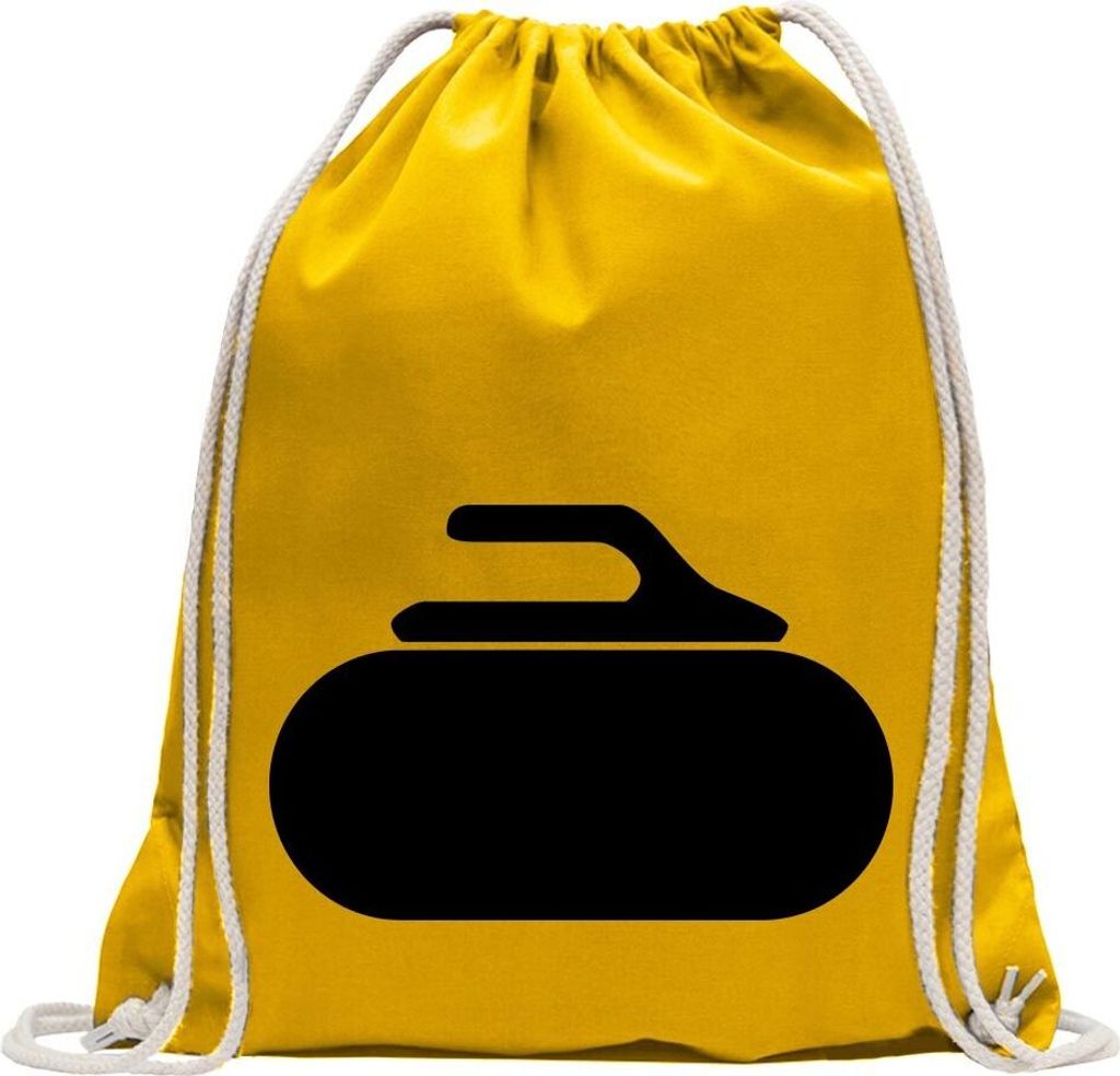 Kiwistar - Turnbeutel - gelb - Curling Stein - Fun Rucksack Sport Beutel Gymsack Baumwolle mit Ziehgurt