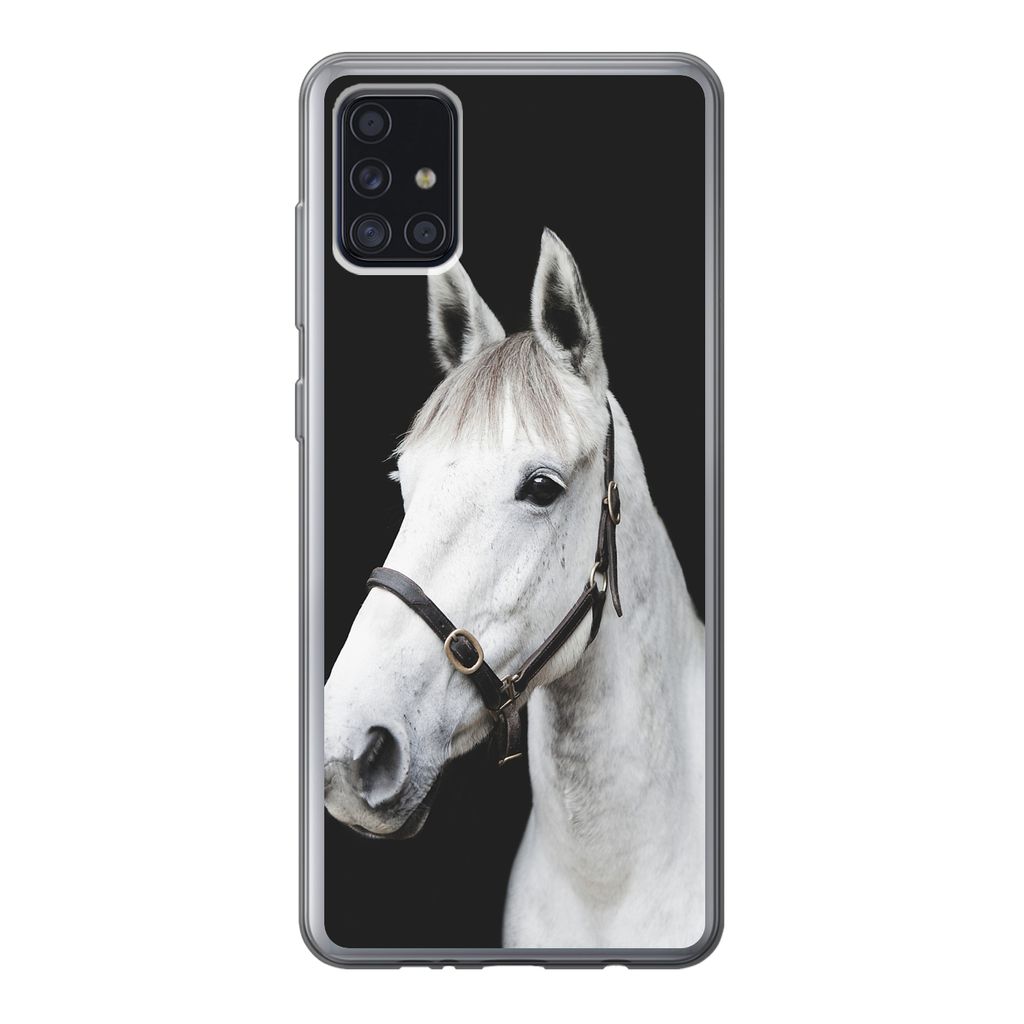 MuchoWow Handyhülle Schutzhülle Hülle für Samsung Galaxy A52 5G Pferd - Halfter - Weiß Silikon Softcase Handy Hülle - Umschlag