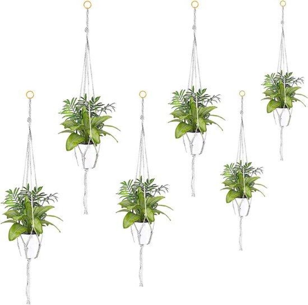 Sechsstückiges Set aus Macramé-Plantenhaltern aus Baumwollseil für Innen- und Außenbereiche - Plafonds, Balkone und Wanddekoration 60 cm 80 cm ...