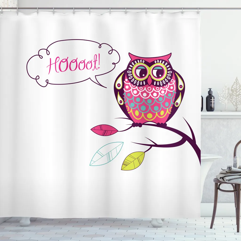 Rideau de douche anti-bactéries hibou blanc violet rose 175x240 durable