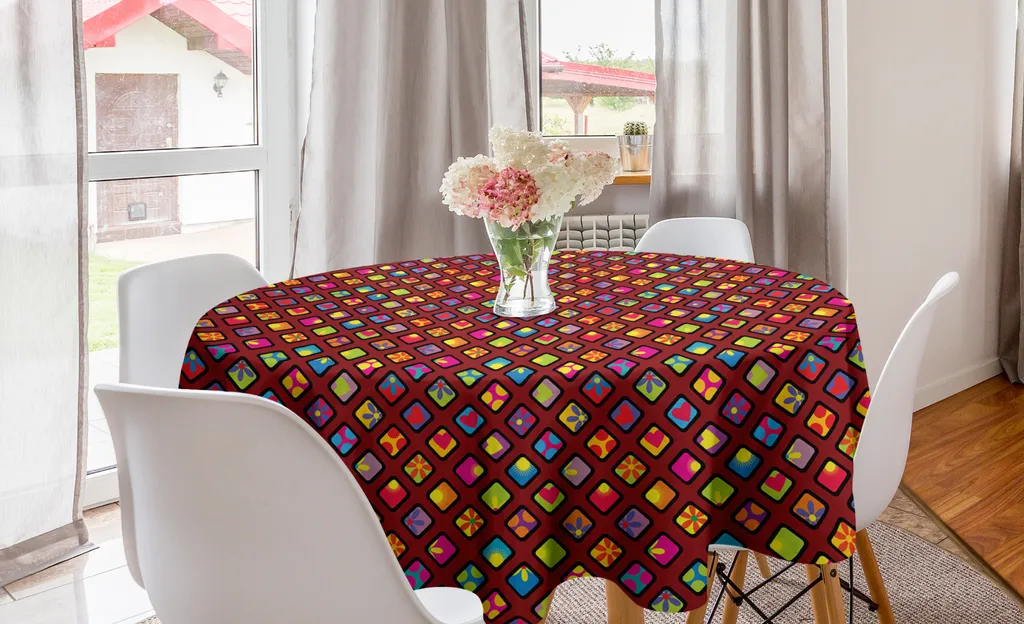 Tovaglia Rotonda Antimacchia ABAKUHAUS 150cm - Rombi Colorati e Vivaci