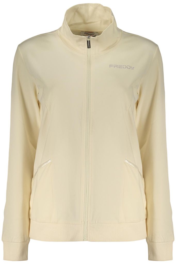 Beiges Damen-Sweatshirt mit Reißverschluss und Applikation - Langarm
