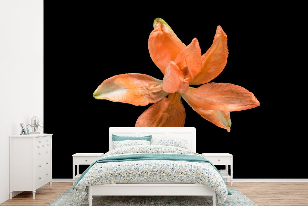 MuchoWow Fototapete für Wohnzimmer oder Schlafzimmer Wandtapete Vinyl Motivtapete Blumen - Orange - Lilie - 360x240 cm - Vinyl-Tapete
