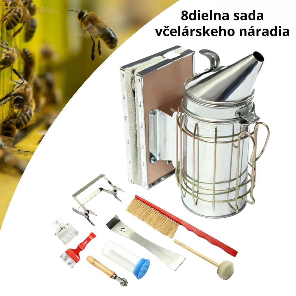 8-dielna sada včelárskeho náradia z nehrdzavejúcej ocele – Obrázok produktu 