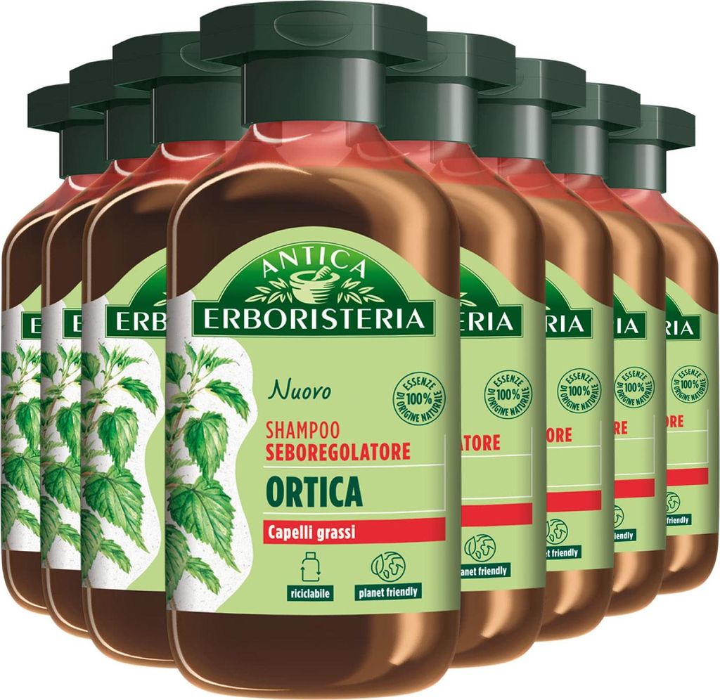8 x antike Kräutermedizin Shampoo mit Brennnessel für fettiges Haar, vegane Formel ohne Silikone und Farbstoffe, 8 Flaschen à 250 ml