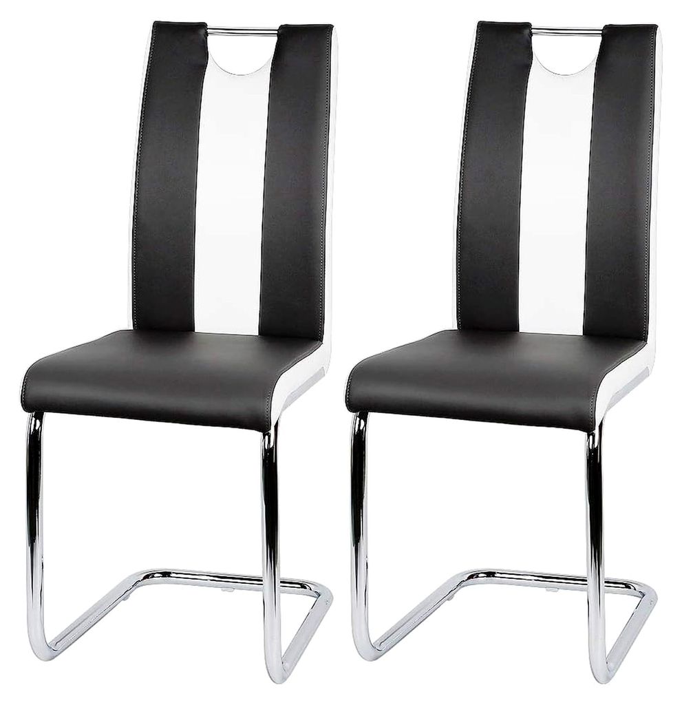 2er Set Esszimmerstühle, Küchenstühle, Freischwinger mit hoher Rückenlehne und Griff, verchromtes Metallgestell, 39,5 * 49,5 * 98,5 cm
