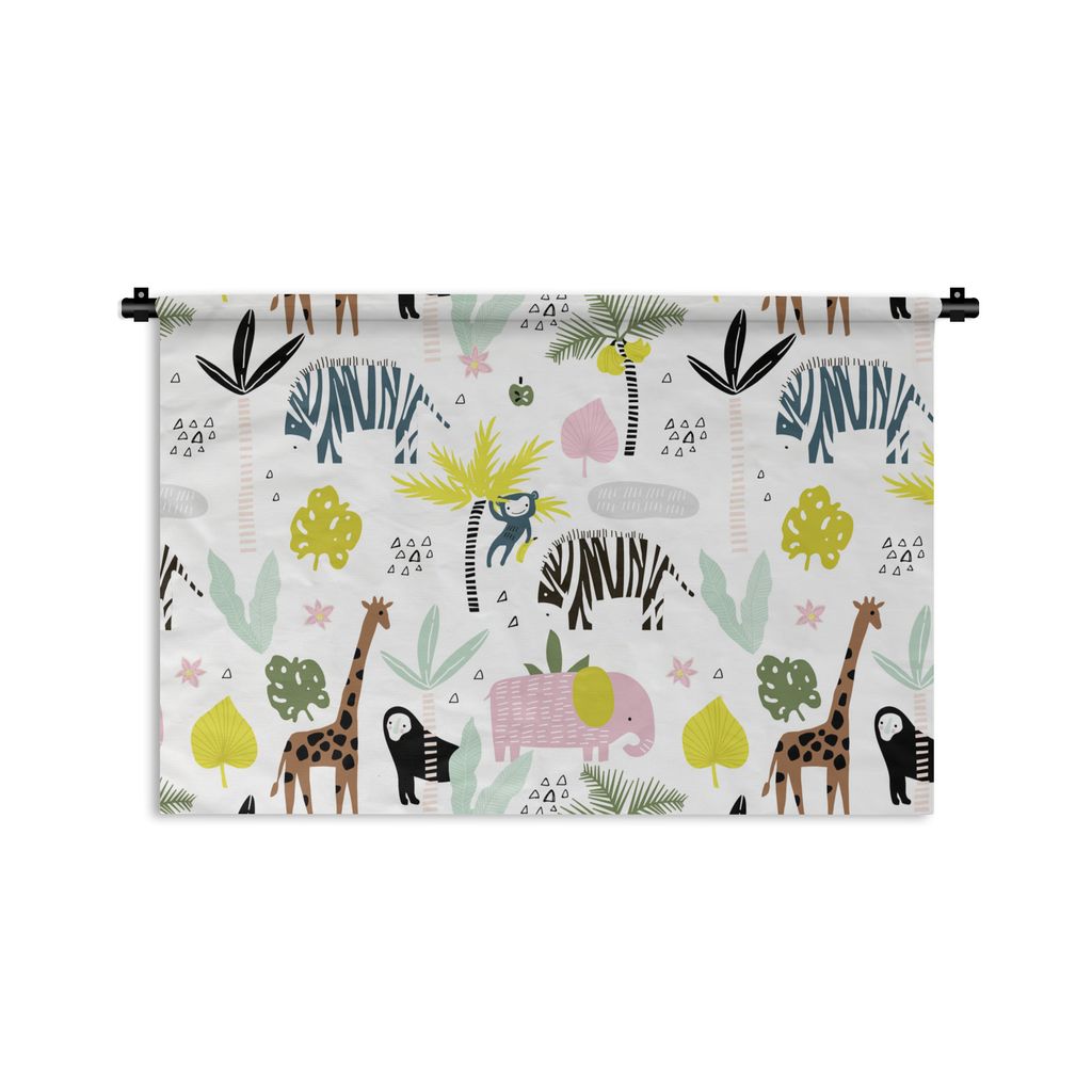 MuchoWow Wandteppich Wandbehang Tiere - Dschungel - Palme - Pastell 120x80 cm Tapisserie Dekoration Wandtuch - Wanddekorationen - Wandtücher