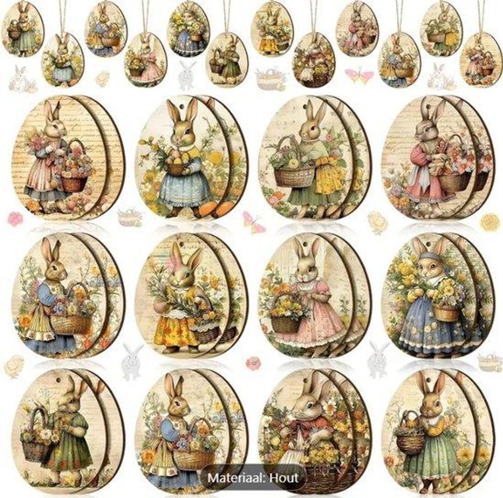 Ostereier Holz Ostern - Schattige Hase Figuren - Frohes Ostern - Peter Hasen / Kaninchen - Ostern Dekoration - Hängefiguren - Ostern Hänge - Kind...