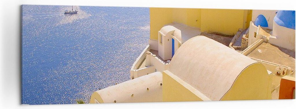 Bild auf Leinwand - Leinwandbild - Haus wohnung gebäude griechenland - 160x50cm - Wand Bild - Wanddeko - Leinwanddruck - Bilder - Kunstdruck - Lei...