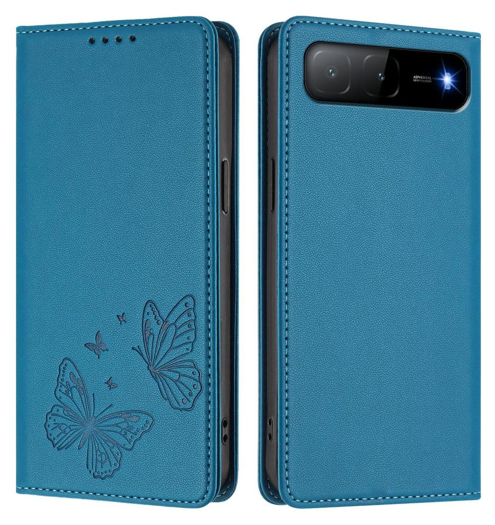 Lederhülle für Tecno Spark Go 2025/Spark 40 5G/Hot 60i 5G, Schmetterling Prägung Leder Brieftasche Schutzhülle mit Ständer Blau