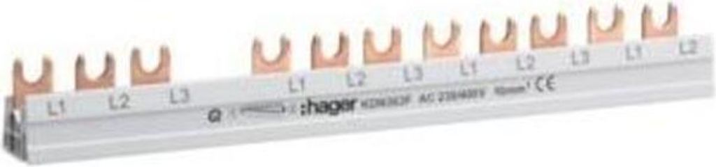 A product shot of a Hager phase busbar with multiple connection points.
