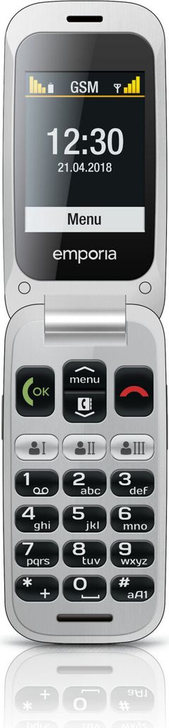 A flip phone is shown against a white background.