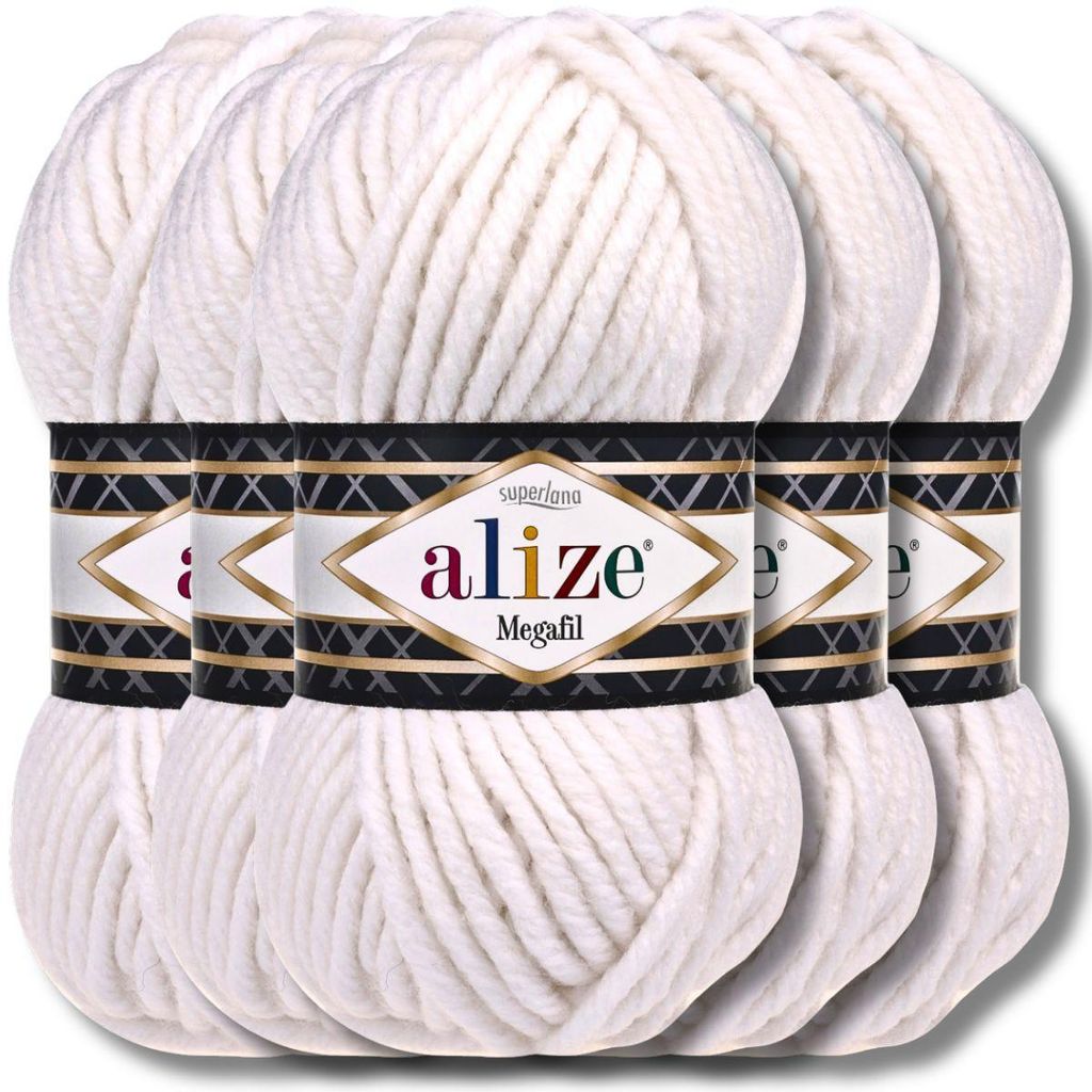 Alize 5x 100g Superlana Megafil dicke Wolle, Uni, Häkeln, Produktbild 