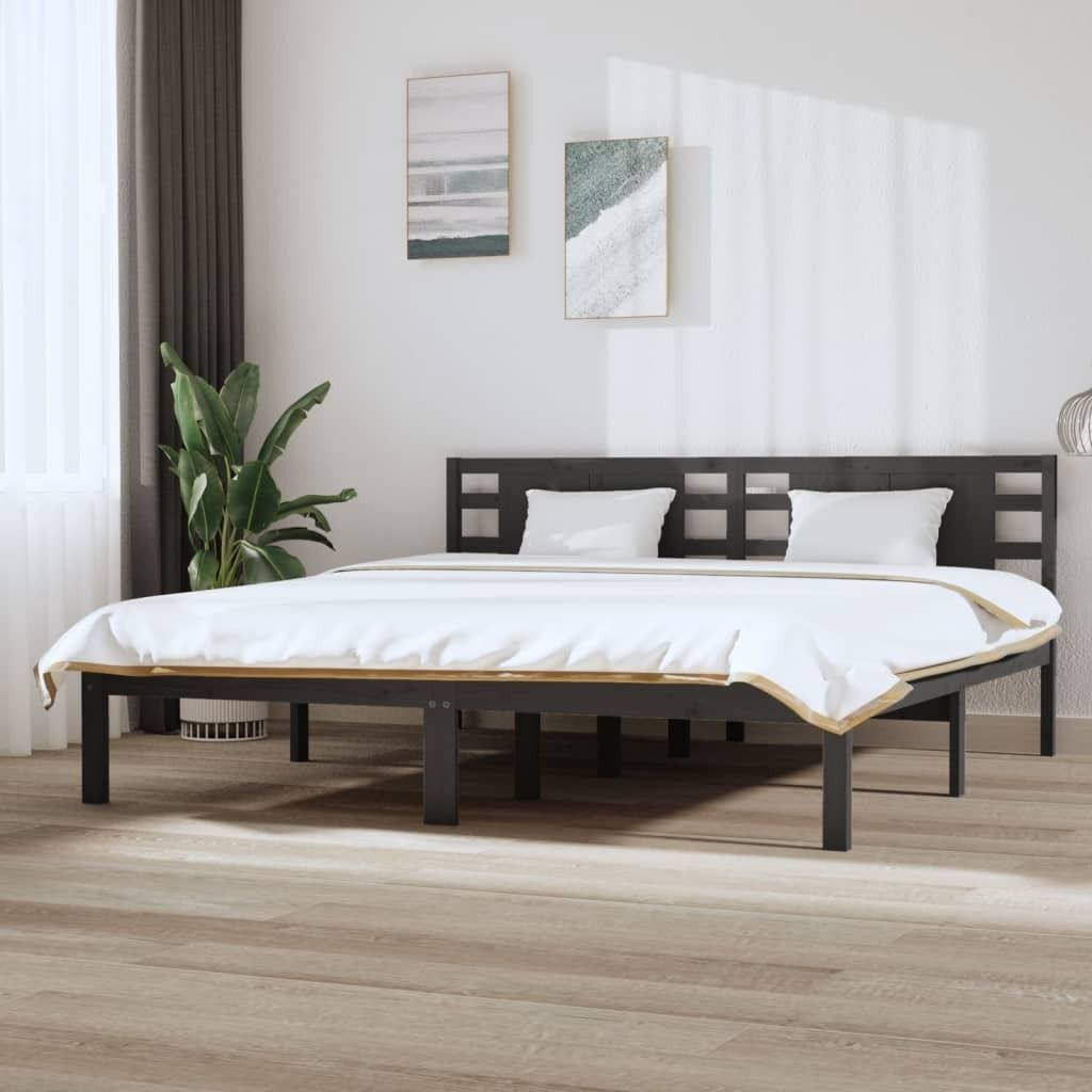 The Living Store Massivholzbett Grau Kiefer 200x200 cm