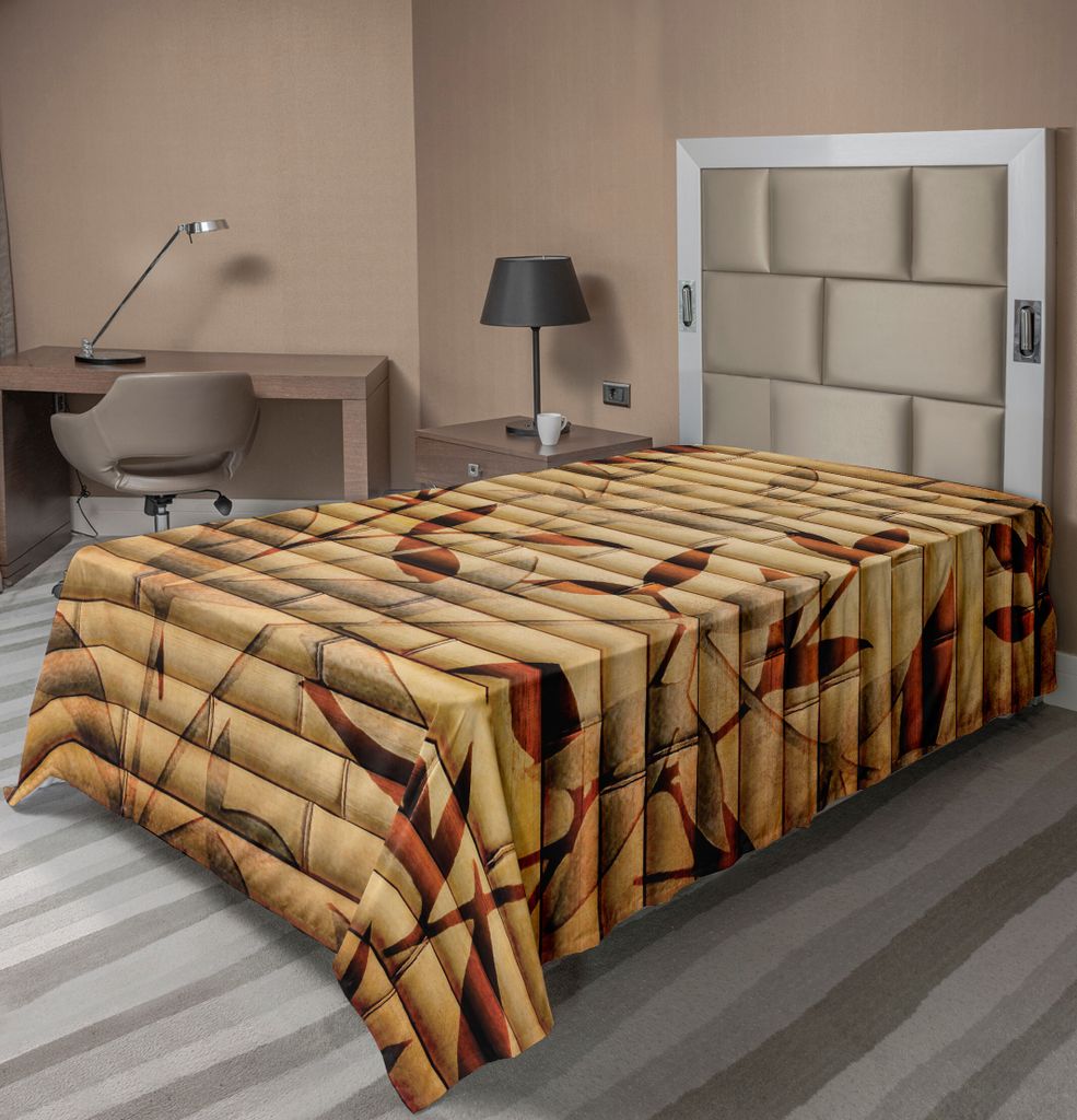ABAKUHAUS Beige Bettlaken, Bambusstangen Blattfiguren Spirituelle Asiatische Elemente Böhmischen Druck, weiches bequemes oberes Bettlaken für ein...
