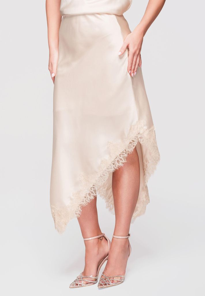 LARICA Midi Rock Asymmetrisch Satin Elegant OW-GL-E0003 beige M