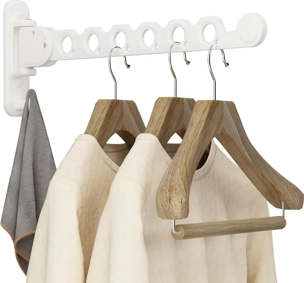 Séchoir à linge mural anti-encombrement pliable blanc spécial cintre