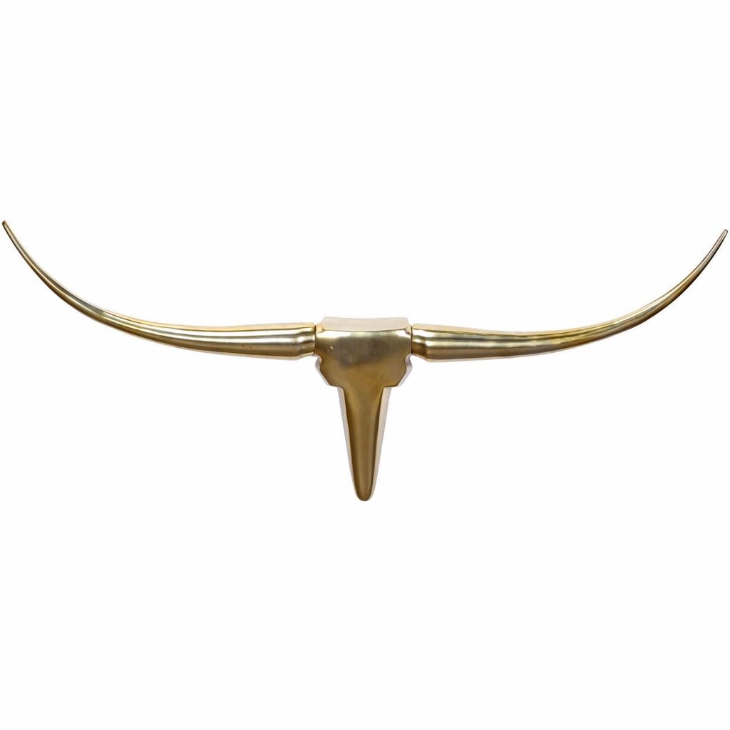 Deko Geweih Bull M WL1.392 Gold 100 cm Aluminium Design Hörner, Wanddekoration Stierkopf Horn Modern, Wandskulptur Geweih-Jagdtrophäe Metall, Lon...