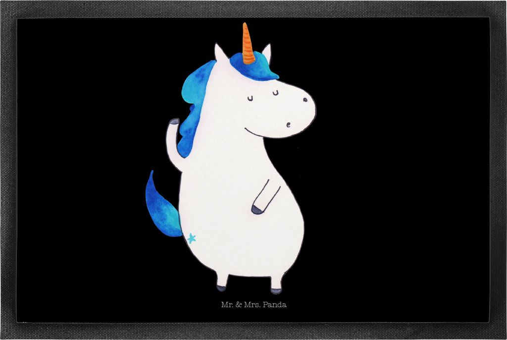 Mr. & Mrs. Panda Türmatte Einhorn Mann 50 x 75 cm - Schwarz - Geschenk, Schmutzfangmatte, fußmatte, Schmutzmatte, Freundin, Gummimatte, Familie, ...
